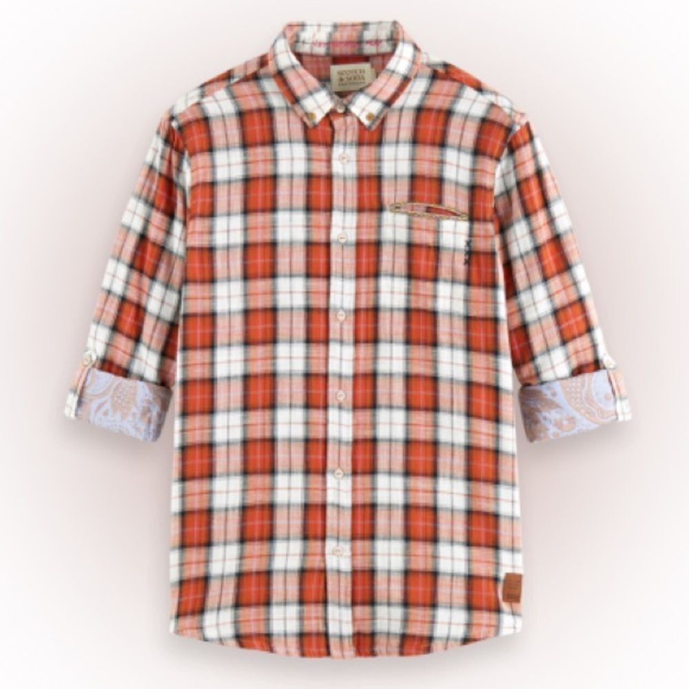 NWT Scotch & Soda Men’s Flannel Check Shirt With Sleeve Roll Up (Various Sizes)